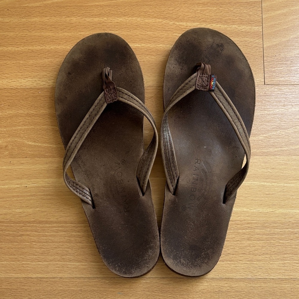 Rainbow women’s Mocha Brown Leather Flip Flops - 1/2 inch Narrow Strap